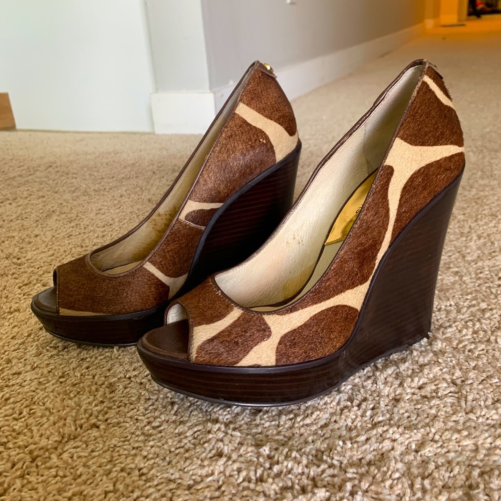 Michael Kors giraffe print brown wedges size 7